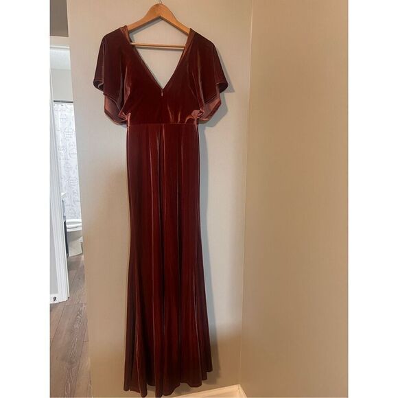 Revelry 4 Gwen Angel Sleeve Maxi Dress Terracotta Rust Crush Velvet - Picture 7 of 15